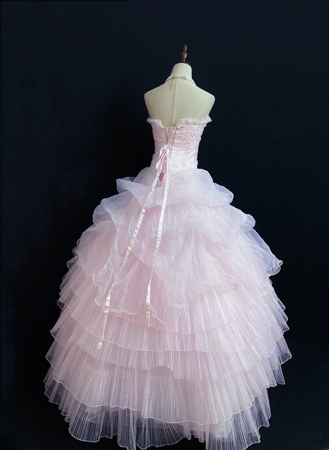 Princesses Fairytale Ball Gown Strapless Tulle Pink Lace Long Quince Dress Quinceanera Dresses Formal Birthday Outfits RB7967