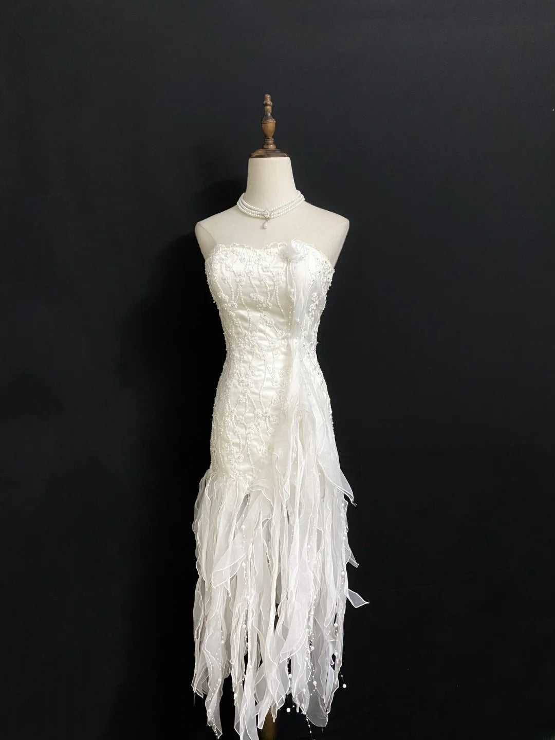 Vintage 80s Sheath Strapless Sleeveless White Tulle With Layers Brides Gown Bridal Dress Wedding Dresses RB8019