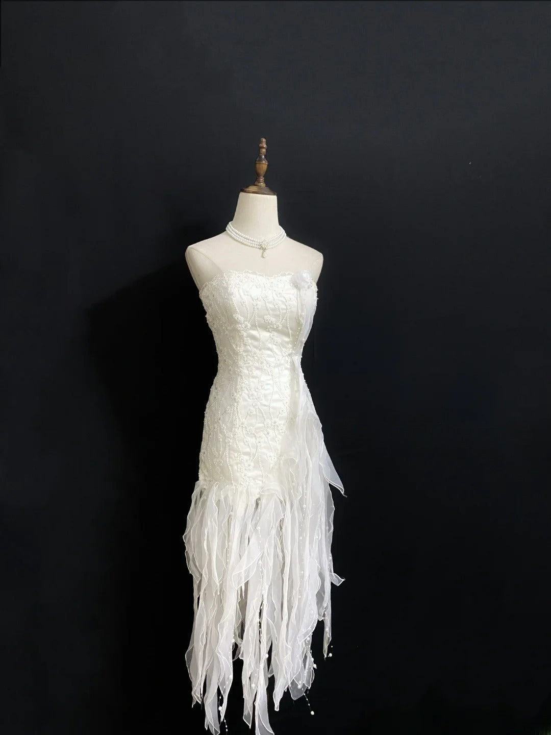 Vintage 80s Sheath Strapless Sleeveless White Tulle With Layers Brides Gown Bridal Dress Wedding Dresses RB8019