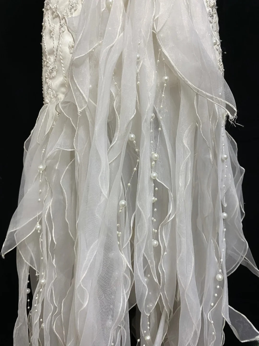 Vintage 80s Sheath Strapless Sleeveless White Tulle With Layers Brides Gown Bridal Dress Wedding Dresses RB8019