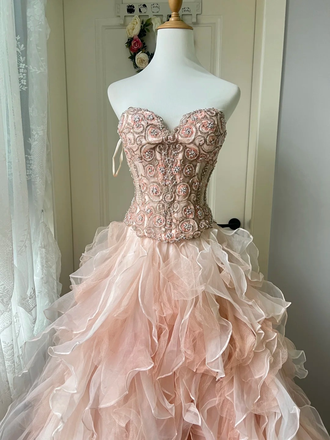 Sweet 16 Quinceanera Dress Ball Gown Sweetheart Pink With Tiered Layers Birthday Party Gown RC0824