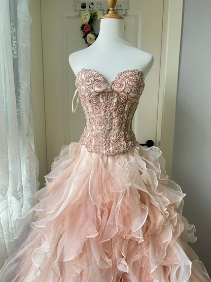 Sweet 16 Quinceanera Dress Ball Gown Sweetheart Pink With Tiered Layers Birthday Party Gown RC0824