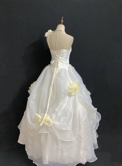 Princesses Fairytale Ball Gown One Shoulder White With Flowers Tiered Layers Quince Dress Quinceanera Dresses Formal 17th Birthday Outfit RB7972