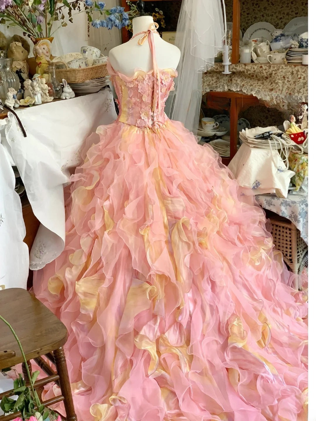 Sweet 16 Dress Ball Gown Halter Pink With Layers Tiered Vestido De 15 Sweet Sixteen Dress RB9589