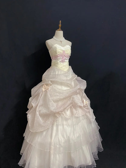 Princesses Fairytale Ball Gown Sweetheart Light Pink With Bow Tiered Layers Quince Dress Quinceanera Dresses Formal 17th Birthday Outfit RB7977