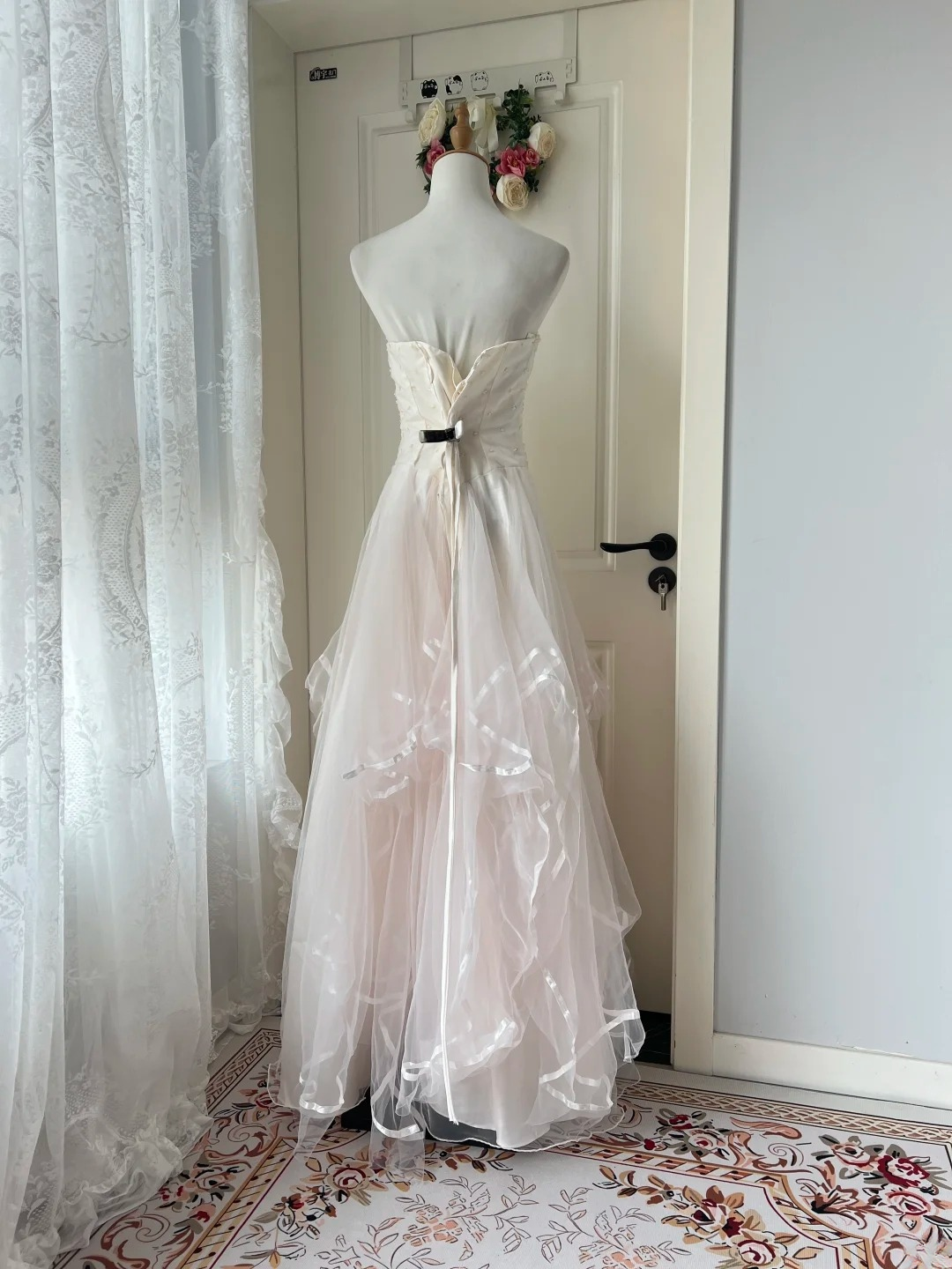 Prom Dress A Line Modest Strapless Long Light Pink Formal Party Gown For Senior Women RC0832