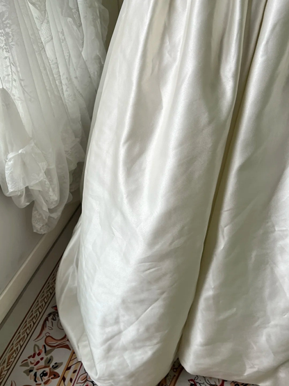 Satin Wedding Dress Modest Ball Gown Off Shoulder With Sleeves Train Long Bridal Gown RC0838