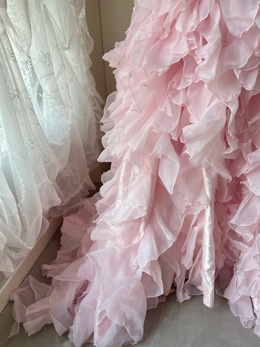 Prom Dress Modest One Shoulder Mermaid Long Pink Formal Party Gown Tiered Layers For Senior Women RC0840