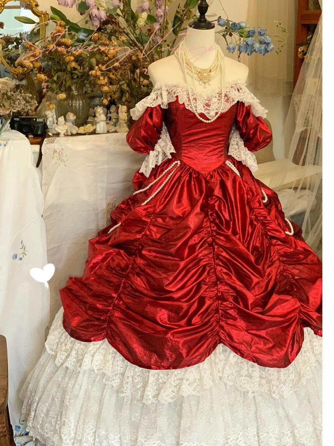 Sweet 16 Dress Ball Gown Off Shoulder Red With Puffy Sleeves Lace Vestido De 15 Sweet Sixteen Dress RB9592