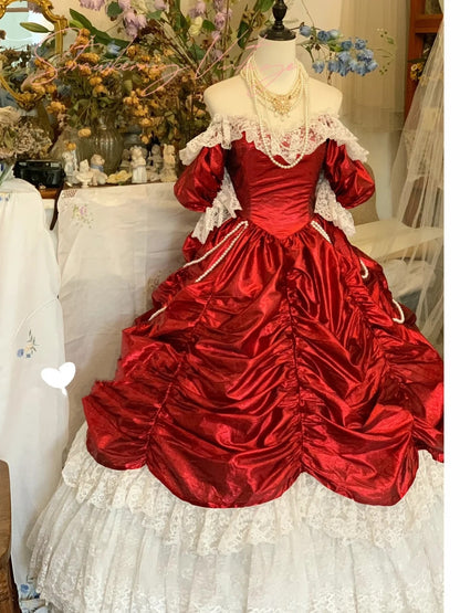 Sweet 16 Dress Ball Gown Off Shoulder Red With Puffy Sleeves Lace Vestido De 15 Sweet Sixteen Dress RB9592