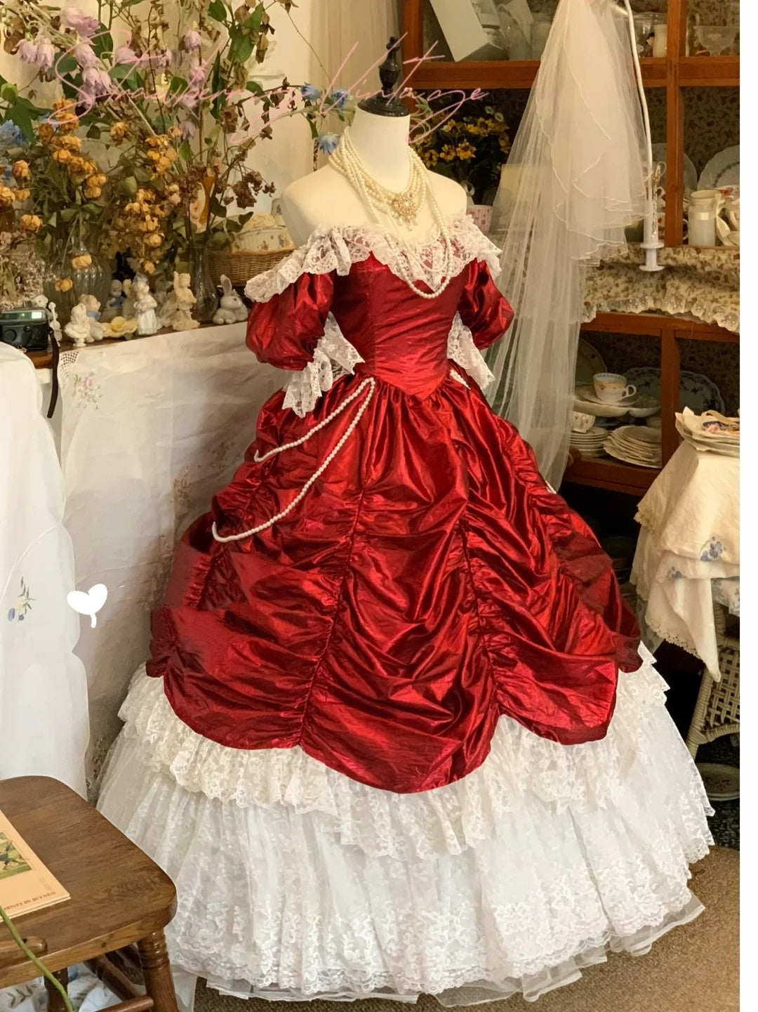 Sweet 16 Dress Ball Gown Off Shoulder Red With Puffy Sleeves Lace Vestido De 15 Sweet Sixteen Dress RB9592