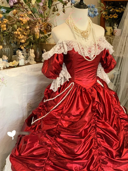 Sweet 16 Dress Ball Gown Off Shoulder Red With Puffy Sleeves Lace Vestido De 15 Sweet Sixteen Dress RB9592