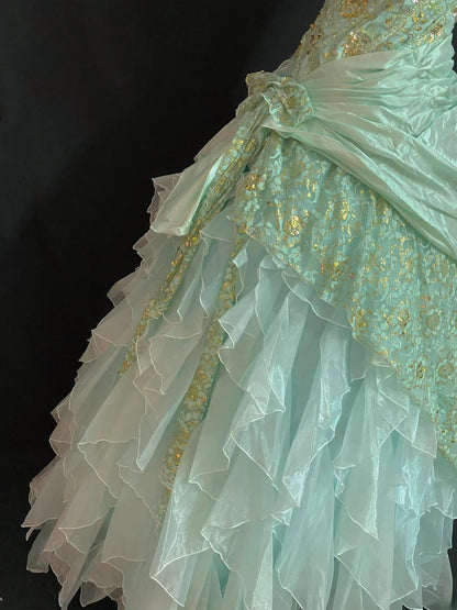 Princesses Fairytale Ball Gown Strapless Green Chiffon With Tiered Ruffled Quince Dress Quinceanera Dresses 17th Birthday Outfit RB7990