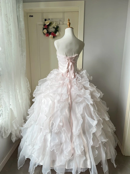 Sweet 16 Quinceanera Dress Ball Gown Strapless Light Pink With Tiered Layers Pearls Birthday Party Gown RC0845