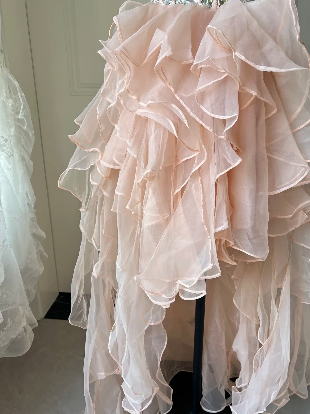 Prom Dress Modest High Low Blush Pink Formal Party Gown With Crystals For Senior Women RC0846