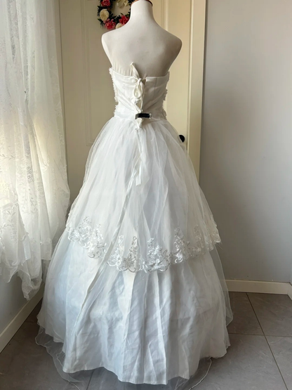 Fairytale Sweet 16 Dress Princess Ball Gown Strapless White With Lace Flowers Floor‑Length Quinceanera Dresses RC0850