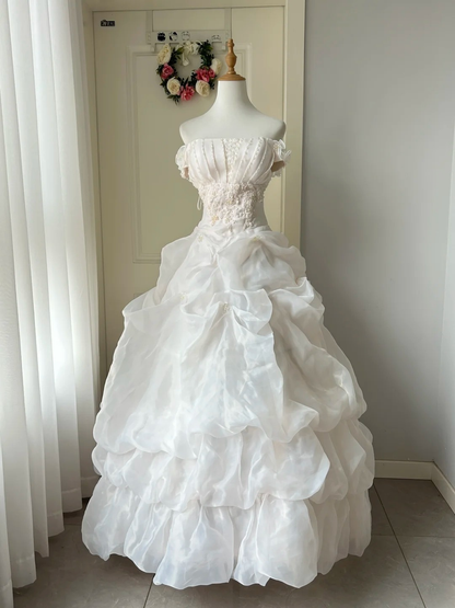 Sweet 16 Quinceanera Dress Ball Gown Off Shoulder Light Pink With Tiered Layers Lace Birthday Party Gown RC0853
