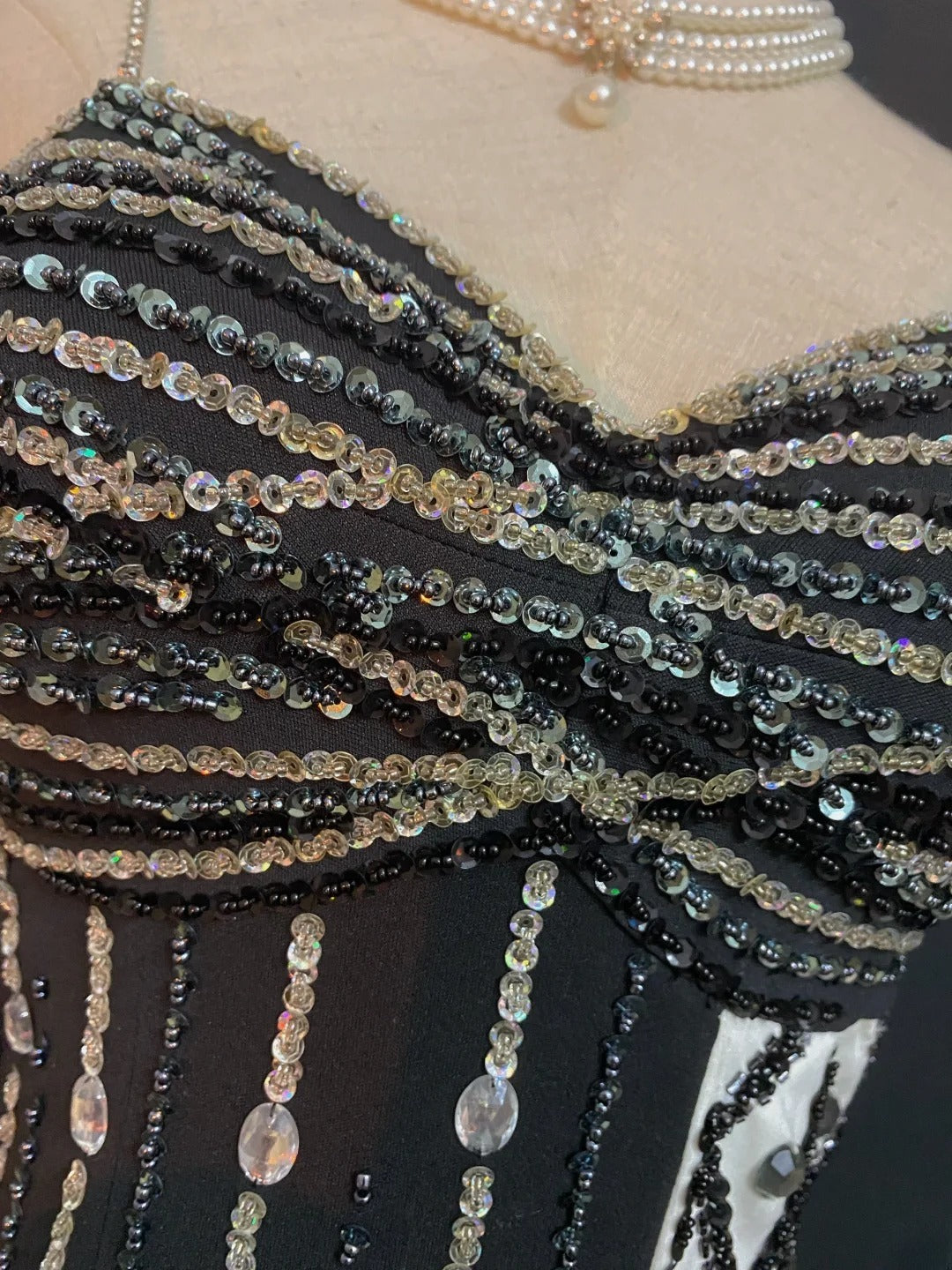 Vintage 80s Mermaid Spaghetti Straps Black Chiffon With Split Beading Prom Dresses Formal Outfits Evening Night Dress RB8004