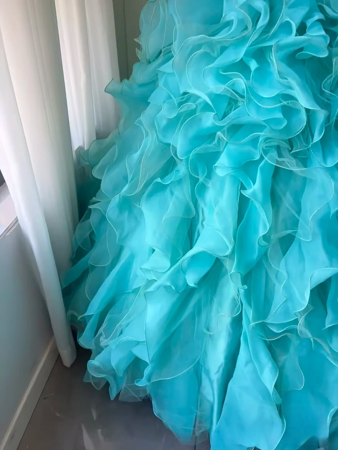 Fairytale Sweet 16 Dress Princess Ball Gown V Neck Blue Tiered Layers Tulle Floor‑Length Quinceanera Dresses RC0854