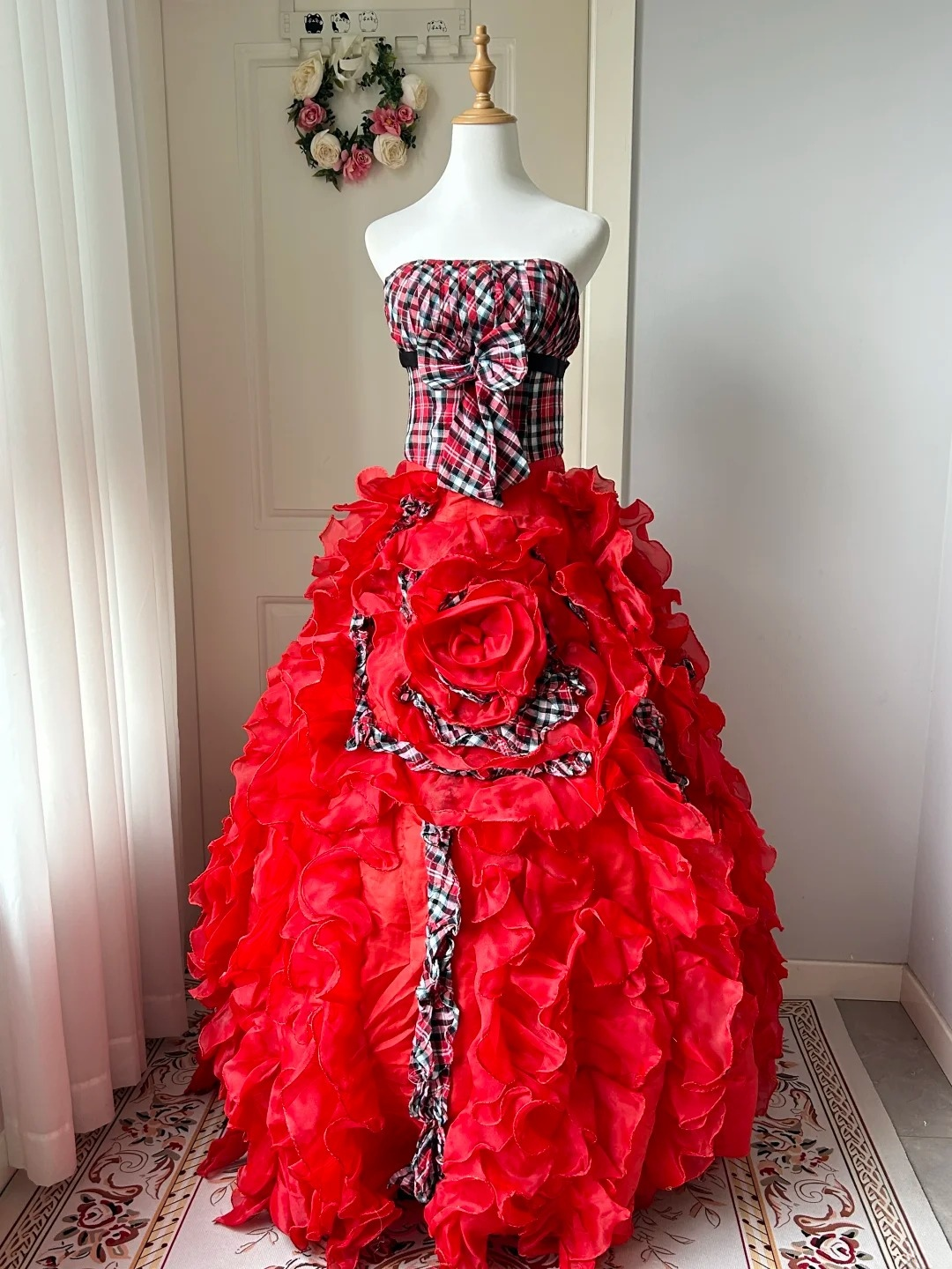 Sweet 16 Quinceanera Dress Ball Gown Strapless Lattice With Tiered Layers Birthday Party Gown RC0855