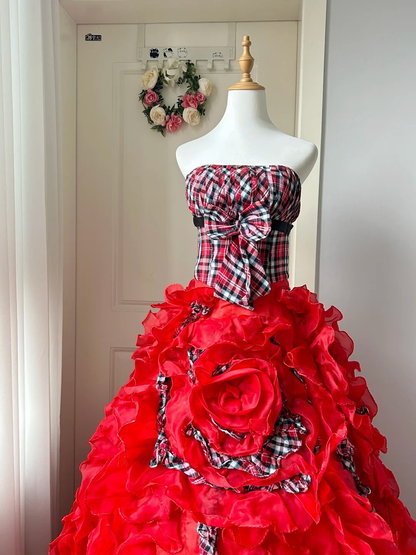 Sweet 16 Quinceanera Dress Ball Gown Strapless Lattice With Tiered Layers Birthday Party Gown RC0855