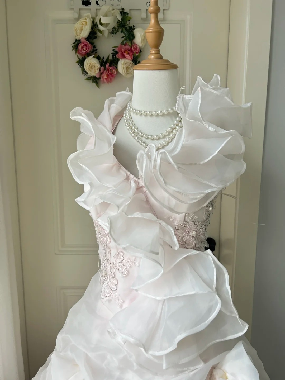 Sweet 16 Quinceanera Dress Ball Gown Square Neck Light Pearl Pink With Ruffled Tiered Layers Birthday Party Gown RC0911