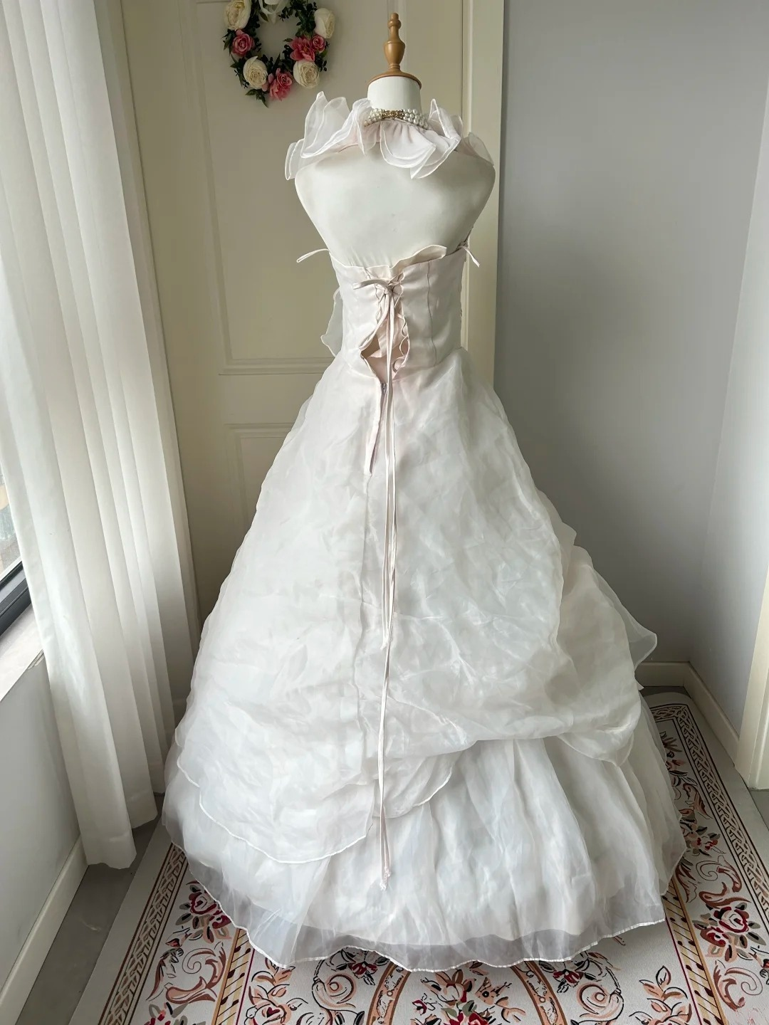 Sweet 16 Quinceanera Dress Ball Gown Halter Light Pearl Pink With Ruffled Tiered Layers Birthday Party Gown RC0913