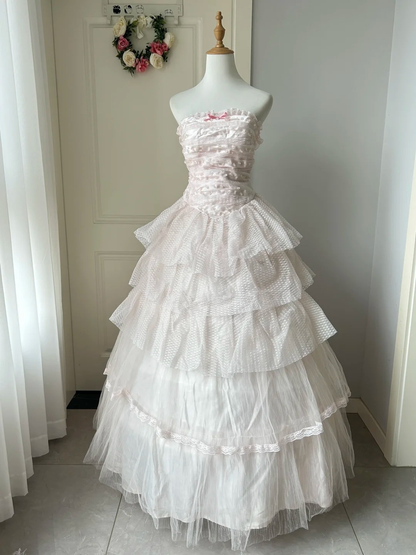 Sweet 16 Quinceanera Dress Ball Gown Strapless Light Pearl Pink With Ruffled Tiered Layers Birthday Party Gown RC0912