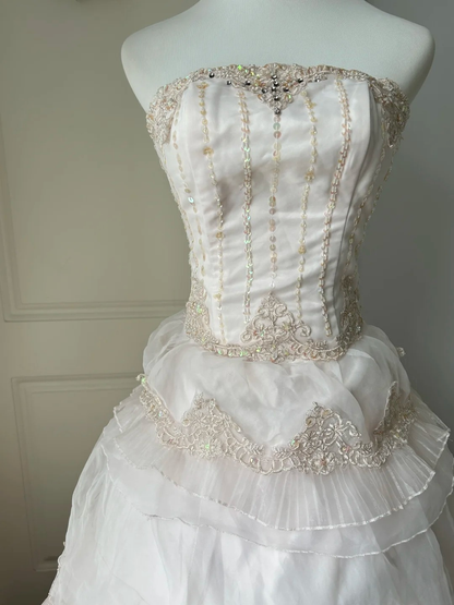 Sweet 16 Quinceanera Dress Ball Gown Strapless Light Pearl Pink With Layers Tiered Birthday Party Gown RC0915