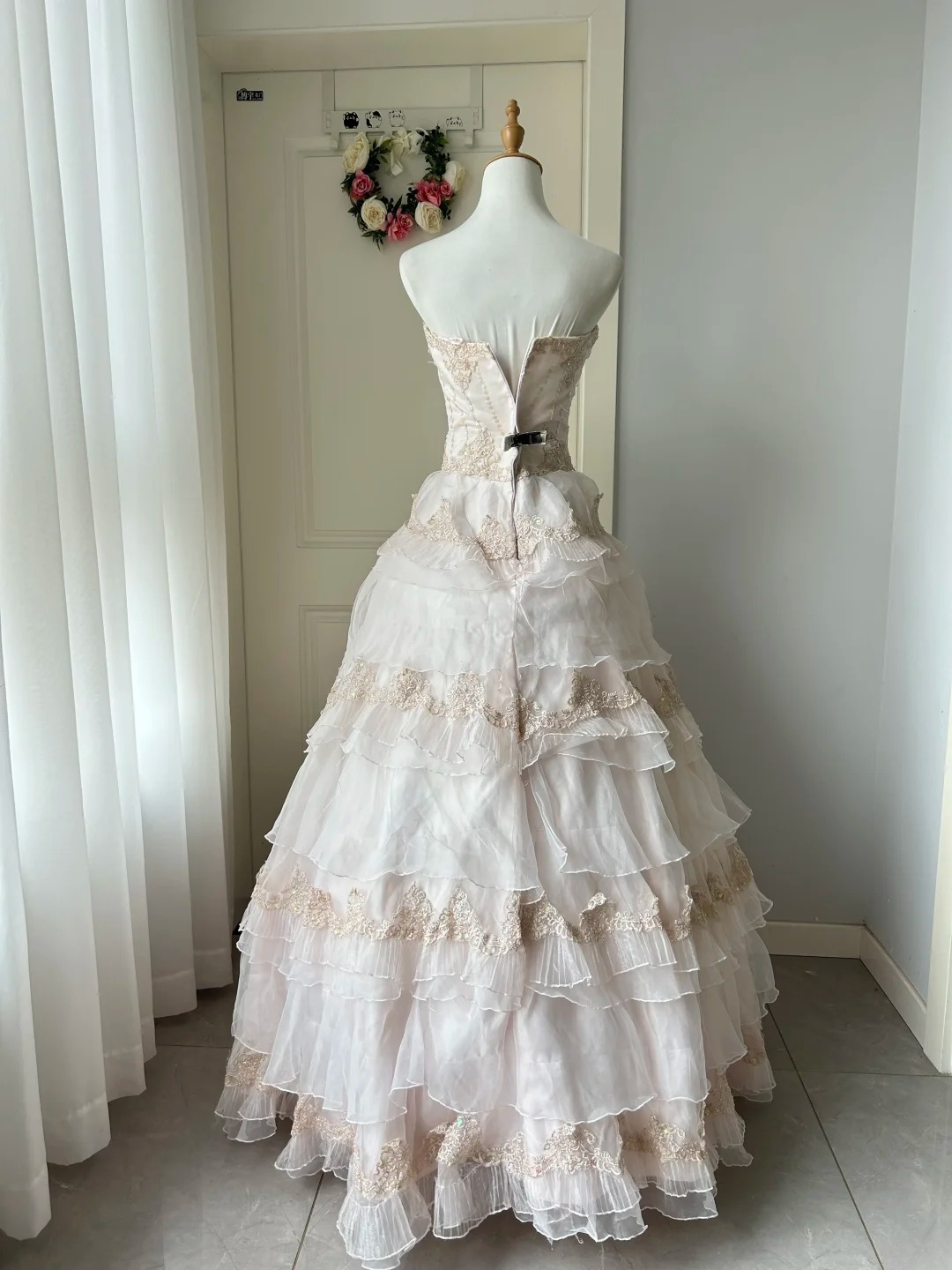 Sweet 16 Quinceanera Dress Ball Gown Strapless Light Pearl Pink With Layers Tiered Birthday Party Gown RC0915