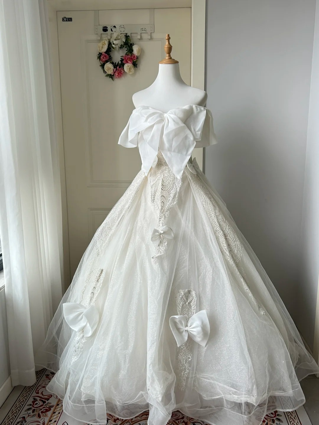 Sweet 16 Quinceanera Dress Ball Gown Strapless White Tulle With Lace Bows Birthday Party Gown RC0919