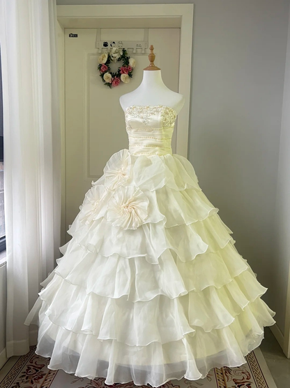 Sweet 16 Quinceanera Dress Ball Gown Strapless Light Daffodil With Tiered Layers 15 Birthday Party Gown RC0921
