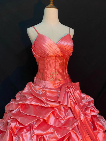 Dream Ball Gown Straps Satin Poofy Long With Tiered Layers Quince Dress inspo Quinceanera Dresses Sweet 15 16 Outfits RB7797