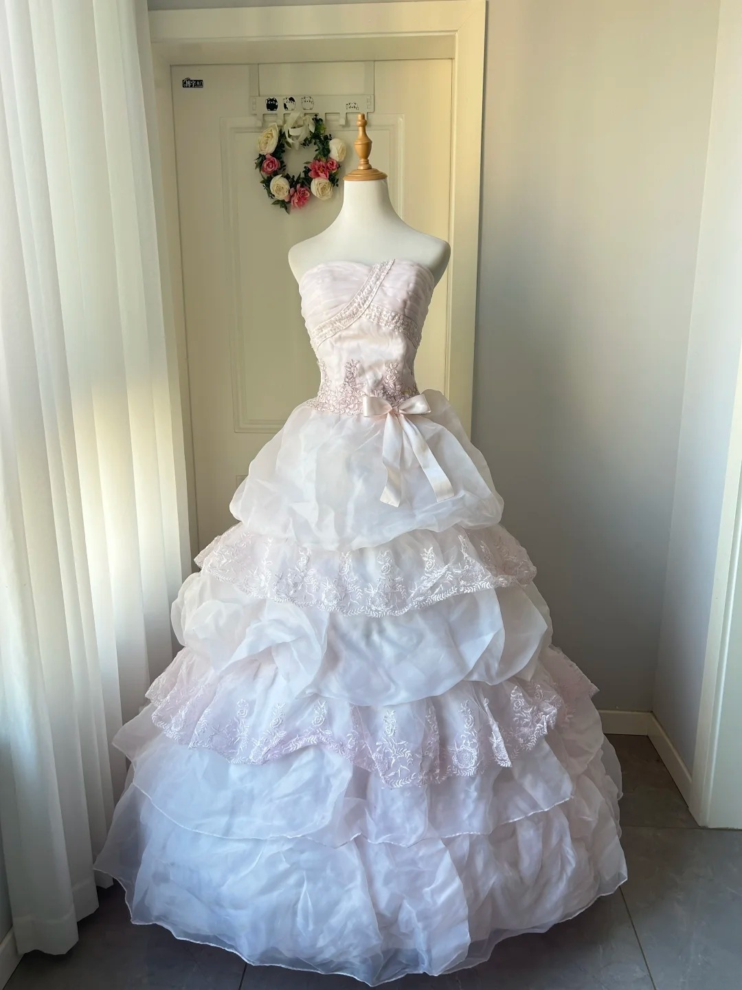 Sweet 16 Quinceanera Dress Ball Gown Sweetheart Pink With Tiered Layers Lace 16th Birthday Party Gown RC0927