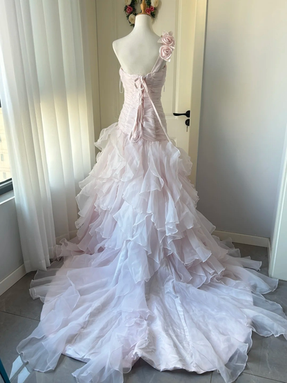 Prom Dresses ideas Mermaid Beautiful One Shoulder Pink Long Formal Party Gown 8th Grade Dress RC0928