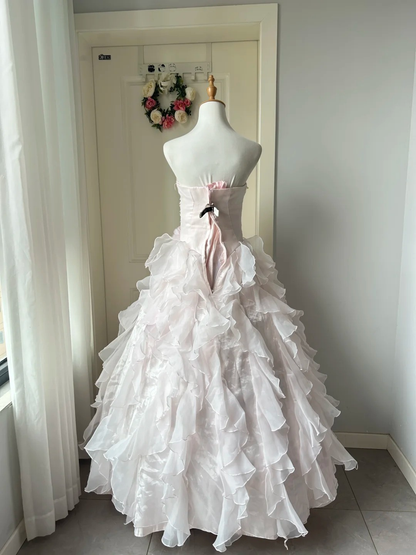 Sweet 16 Quinceanera Dress Ball Gown Strapless Light Pink With Tiered Layers Beaded 16th Birthday Party Gown RC0929