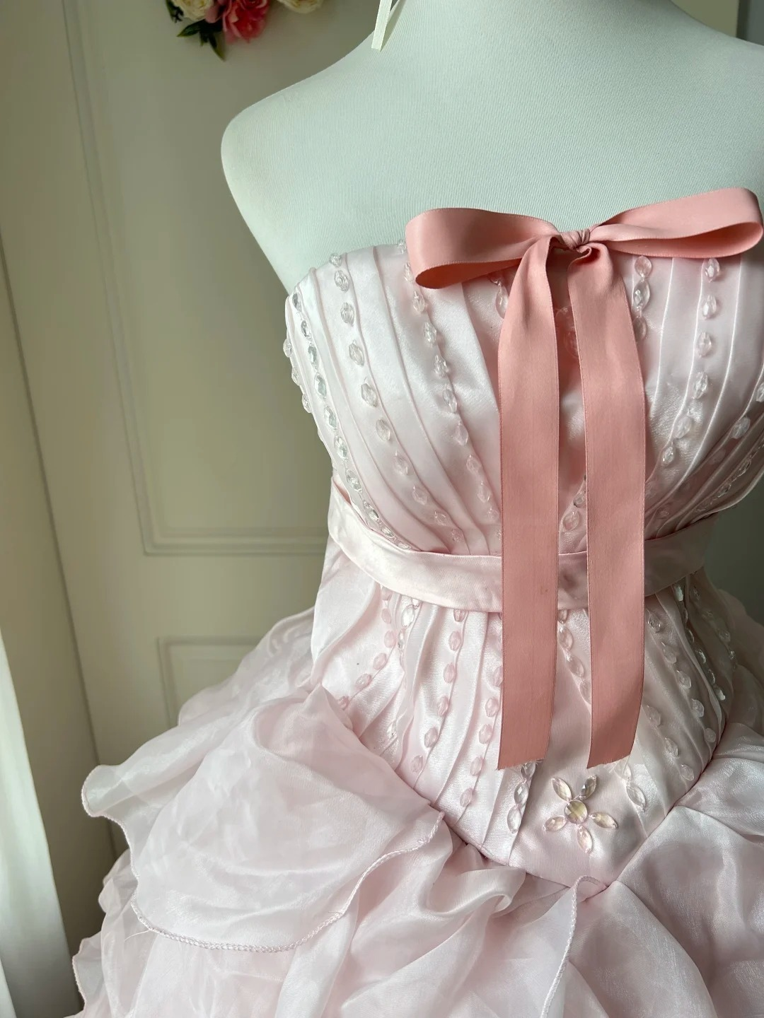 Sweet 16 Quinceanera Dress Ball Gown Strapless Light Pink With Tiered Layers Beaded 16th Birthday Party Gown RC0929