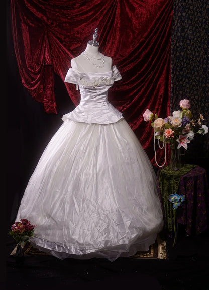 Vintage Ball Gown Off The Shoulder White 2000s With Flowers Long Autumn Winter Bridal Dress Wedding Dresses RB8773