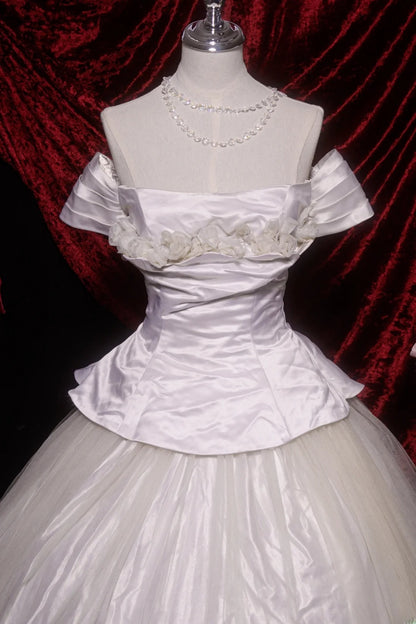 Vintage Ball Gown Off The Shoulder White 2000s With Flowers Long Autumn Winter Bridal Dress Wedding Dresses RB8773