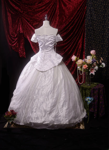 Vintage Ball Gown Off The Shoulder White 2000s With Flowers Long Autumn Winter Bridal Dress Wedding Dresses RB8773