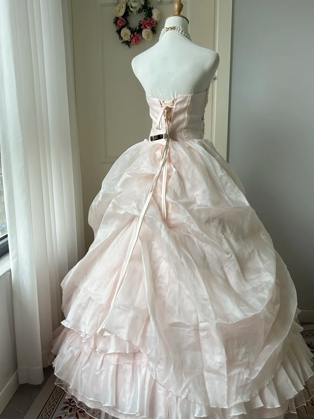 Sweet 16 Quinceanera Dress Ball Gown Sweetheart Pink Tiered Layers With Beaded 16th Birthday Party Gown RC0935