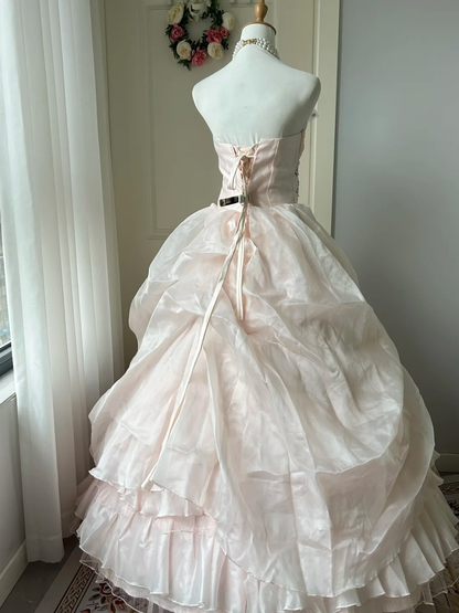 Sweet 16 Quinceanera Dress Ball Gown Sweetheart Pink Tiered Layers With Beaded 16th Birthday Party Gown RC0935