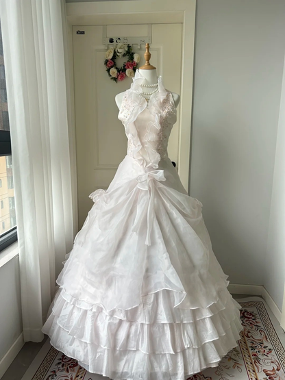 Sweet 16 Quinceanera Dress Ball Gown Halter Pink With Tiered Layers 16th Birthday Party Gown RC0936
