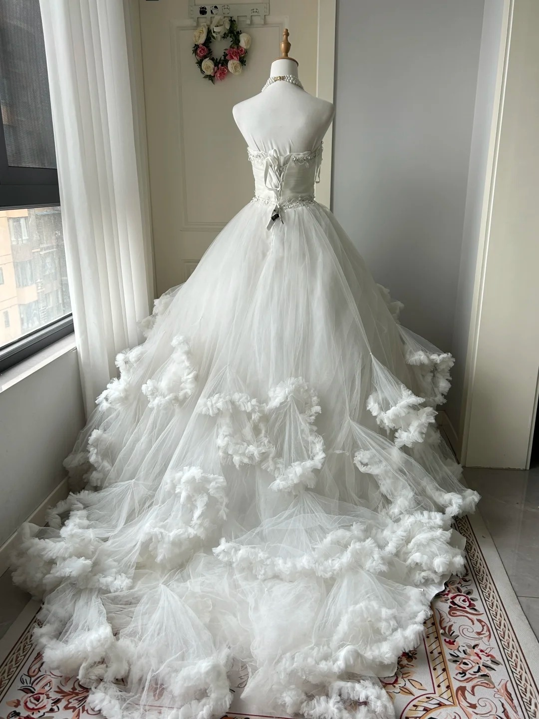 Wedding Dress Modest Ball Gown Sweetheart Tulle White With Tiered Layers Long Bridal Gown RC0937