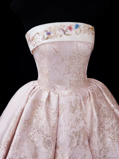 Chic Ball Gown Strapless Blush Pink 16th Birthday Dress Lace Homecoming Dresses Cocktail Gown AS582