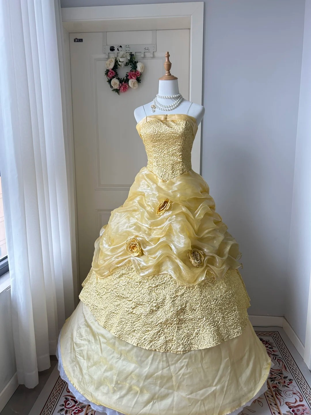 Sweet 16 Quinceanera Dress Ball Gown Spaghetti Straps Yellow With Tiered Layers 16th Birthday Party Gown RC0939