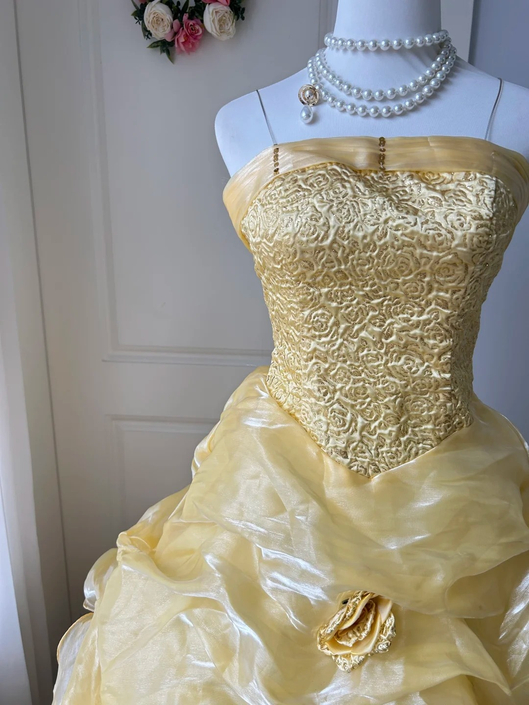 Sweet 16 Quinceanera Dress Ball Gown Spaghetti Straps Yellow With Tiered Layers 16th Birthday Party Gown RC0939