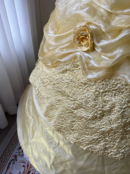 Sweet 16 Quinceanera Dress Ball Gown Spaghetti Straps Yellow With Tiered Layers 16th Birthday Party Gown RC0939