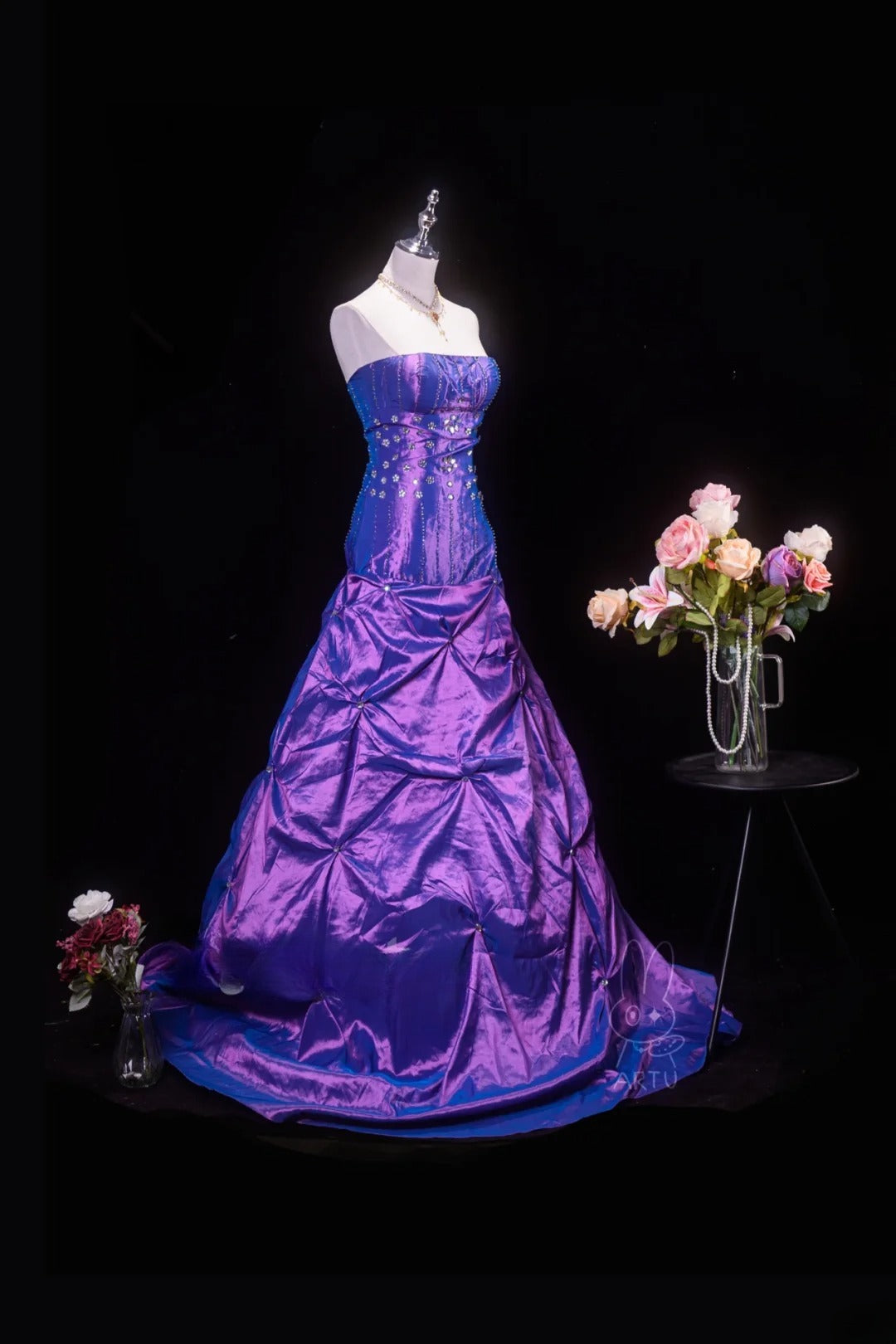 Pretty Ball Gown Strapless Grape Quinceanera Dresses With Lace For Sweet 15 Anos Celebration Birthday Formal Gown RB8776