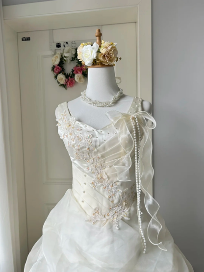 Sweet 16 Quinceanera Dress Ball Gown Sweetheart White With Tiered Layers 16th Birthday Party Gown RC0941